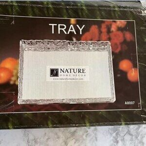 TRAY, NATURE HOME DÉCOR, GRAPE CLUSTER & LEAVES, MIRROR / SILVER
